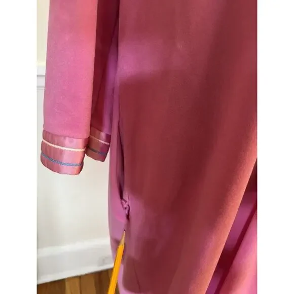 Vanity Fair Long PINK White Blue Applique robe House Zip Large pockets vintage - Picture 10 of 14